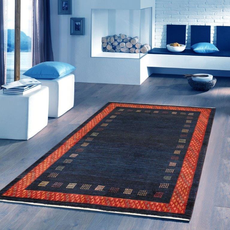 Gabbeh Collection Hand-Knotted Lamb's Wool Area Rug- 4' 2" X 5' 6"