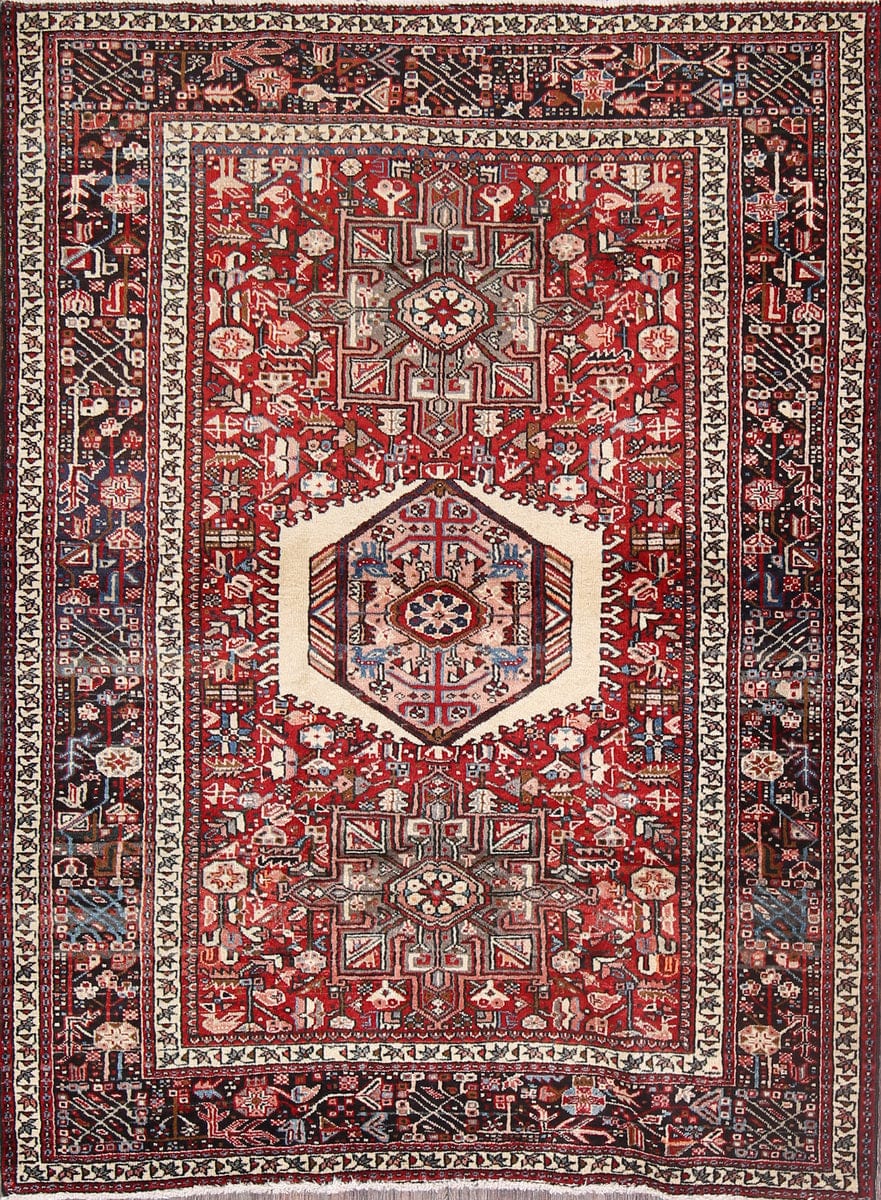 Tribal Red Gharajeh Persian Area Rug 5x7
