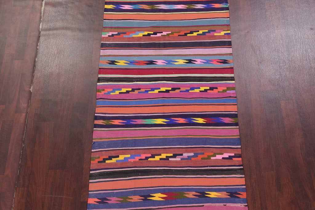 Flat-Weave Tribal Kilim Shiraz Persian Runner Rug 4x11
