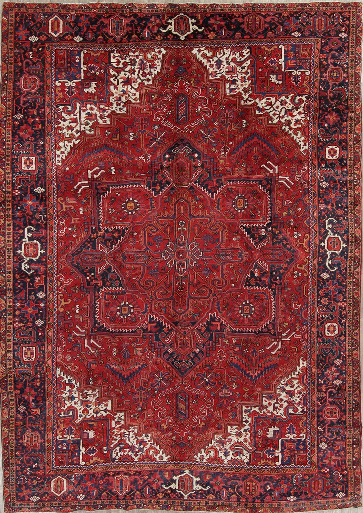 Vintage Geometric Red Heriz Persian Area Rug 10x13