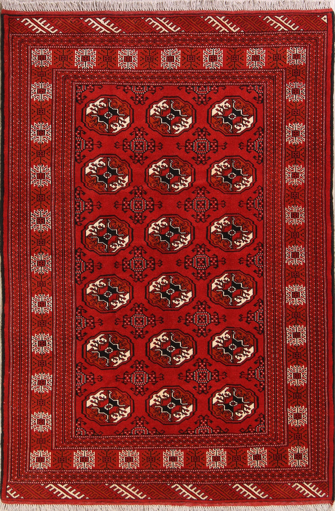 One-of-a-Kind Red Geometric Balouch Persian Hand-Knotted 5x8 Wool Area Rug