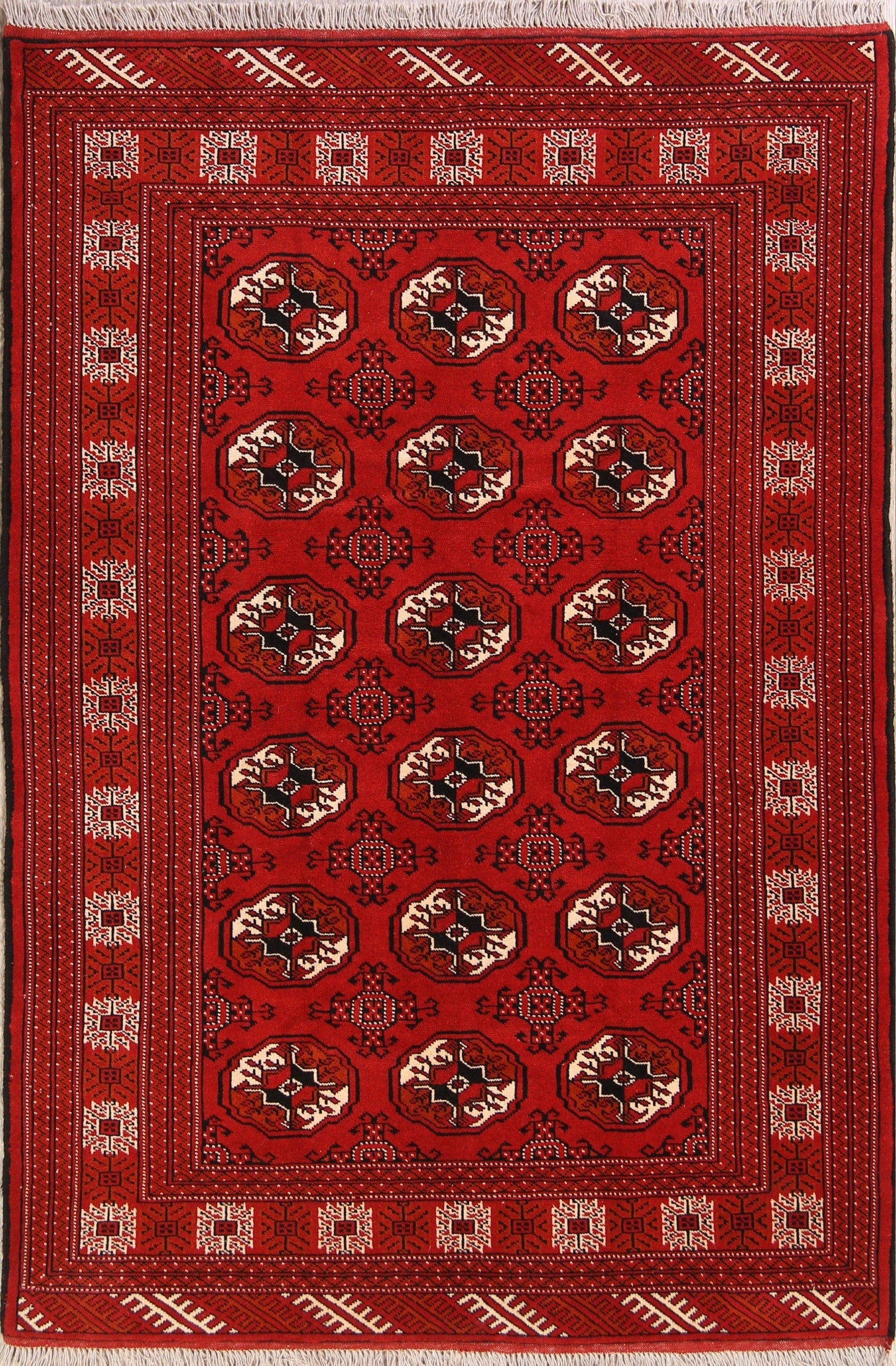 One-of-a-Kind Red Geometric Balouch Persian Hand-Knotted 5x8 Wool Area Rug