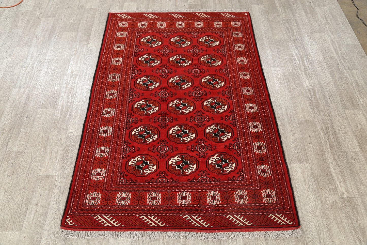 One-of-a-Kind Red Geometric Balouch Persian Hand-Knotted 5x8 Wool Area Rug