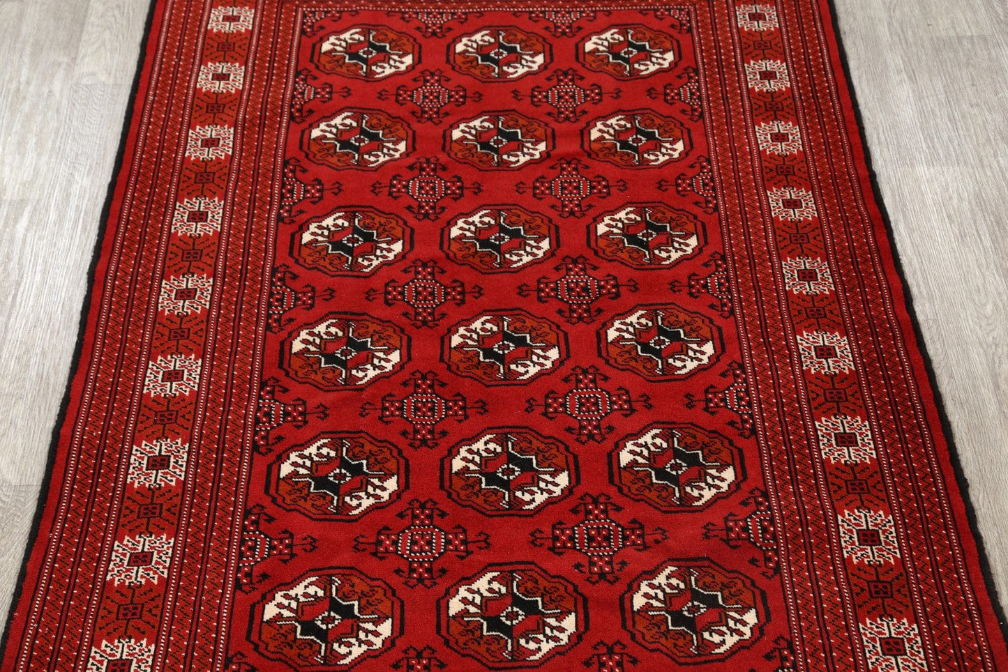 One-of-a-Kind Red Geometric Balouch Persian Hand-Knotted 5x8 Wool Area Rug