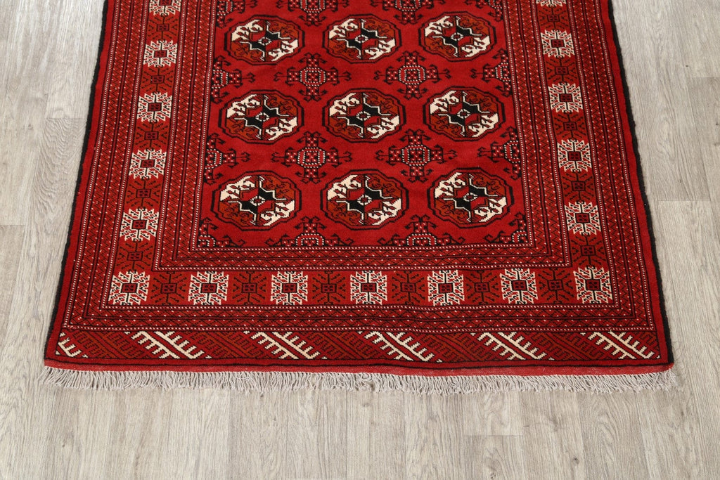 One-of-a-Kind Red Geometric Balouch Persian Hand-Knotted 5x8 Wool Area Rug