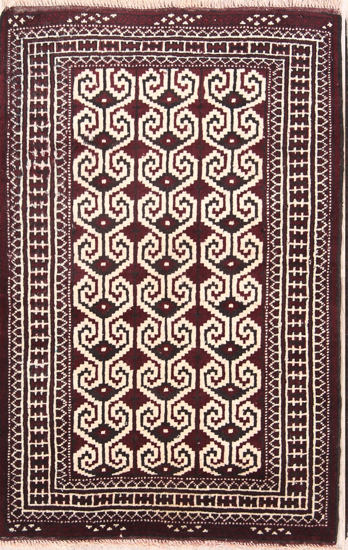 Geometric Turkoman Bokhara Persian Ivory Area Rug 3x4