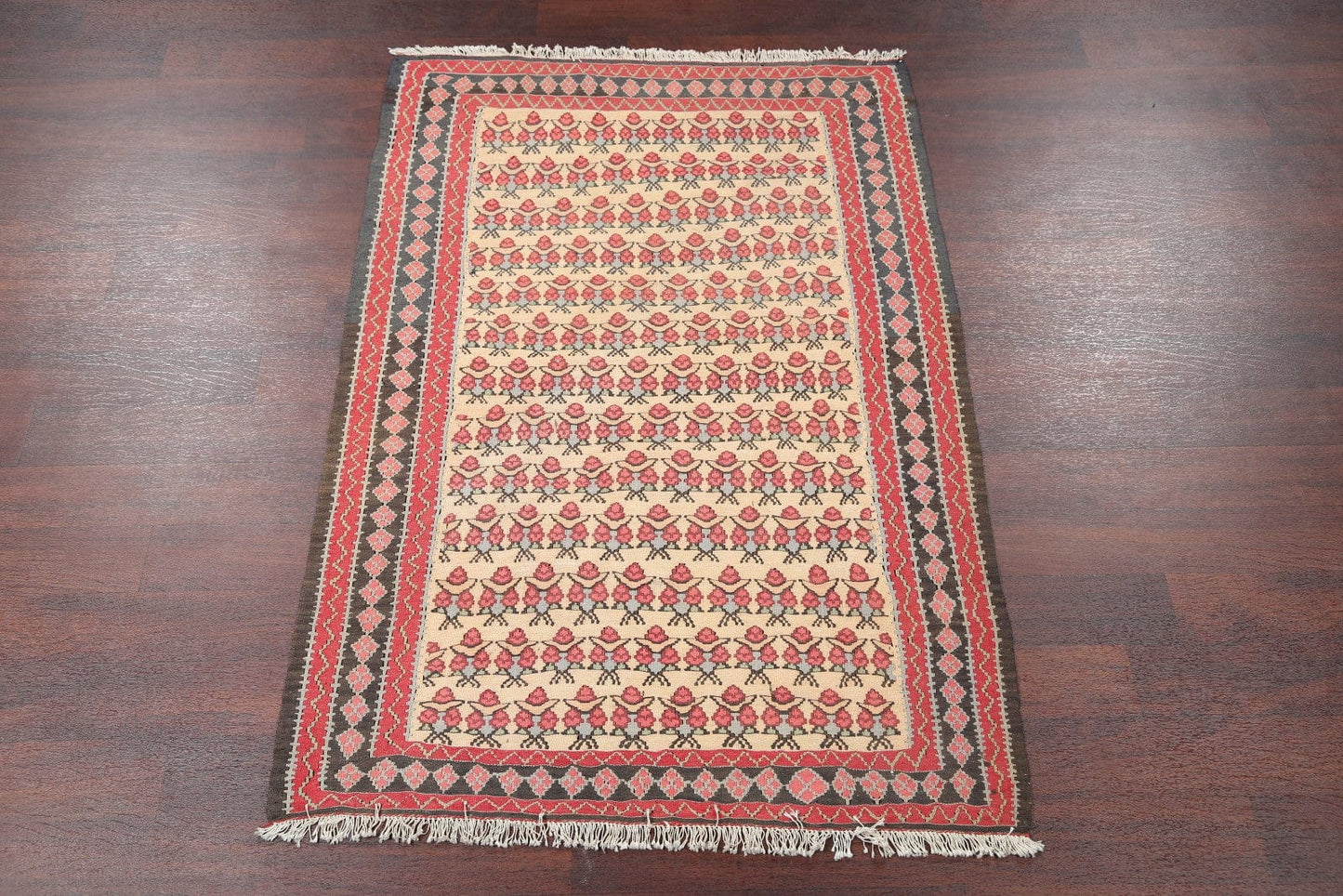 Floral Kilim Senneh  Persian Area Rug 4x6