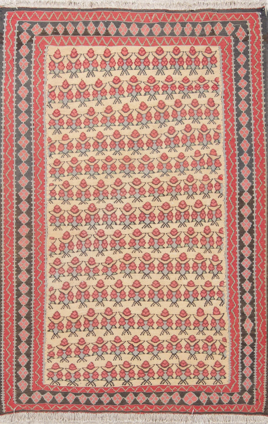 Floral Kilim Senneh  Persian Area Rug 4x6