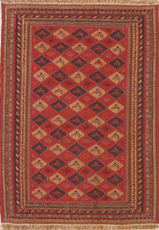 Geometric Flat-weave Sumak Sirjan Persian Area Rug 4x6