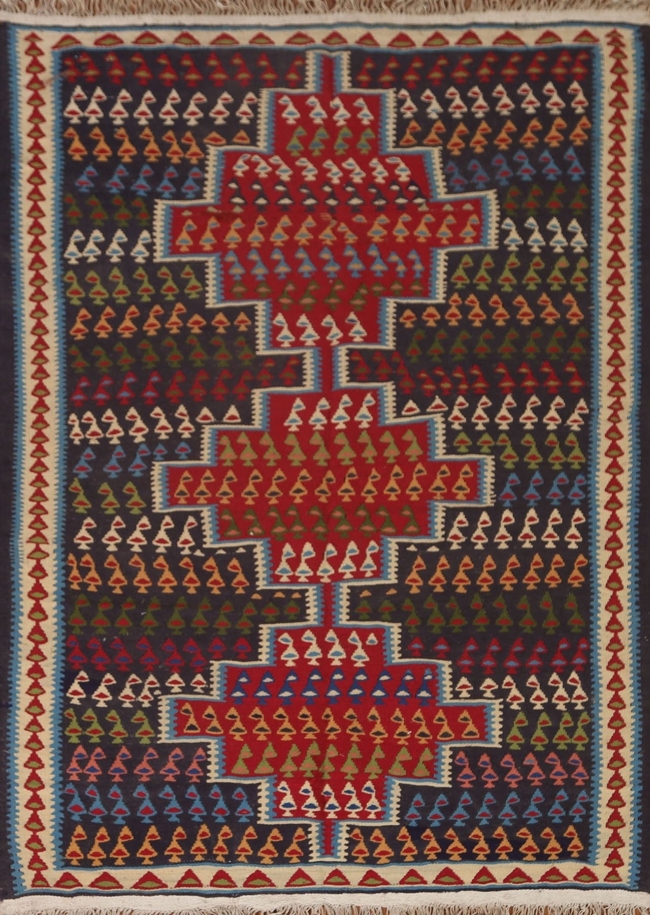 Geometric Sanandaj Persian Area Rug 4x5