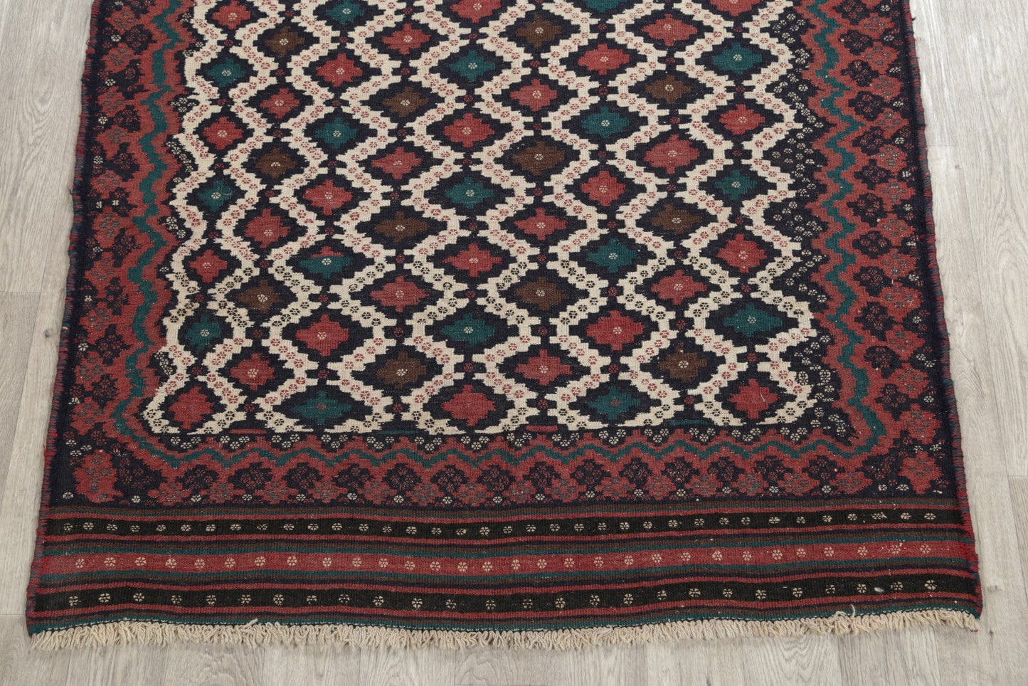 All Over Geometric Tribal Wool Kilim Qashqai Persian Area Rug 5x7