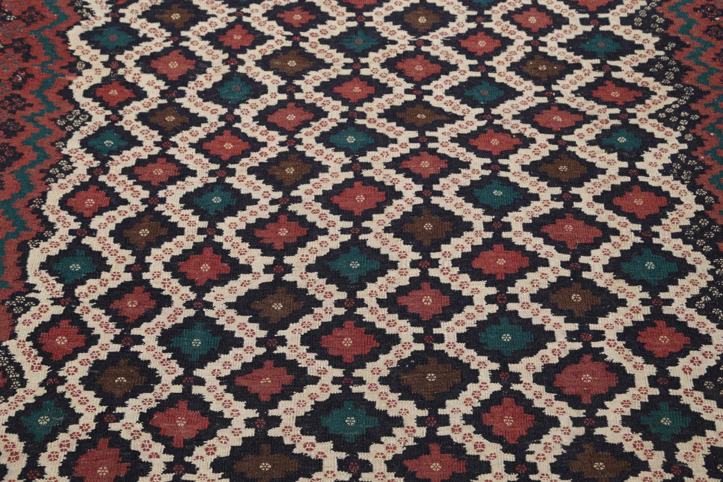 All Over Geometric Tribal Wool Kilim Qashqai Persian Area Rug 5x7