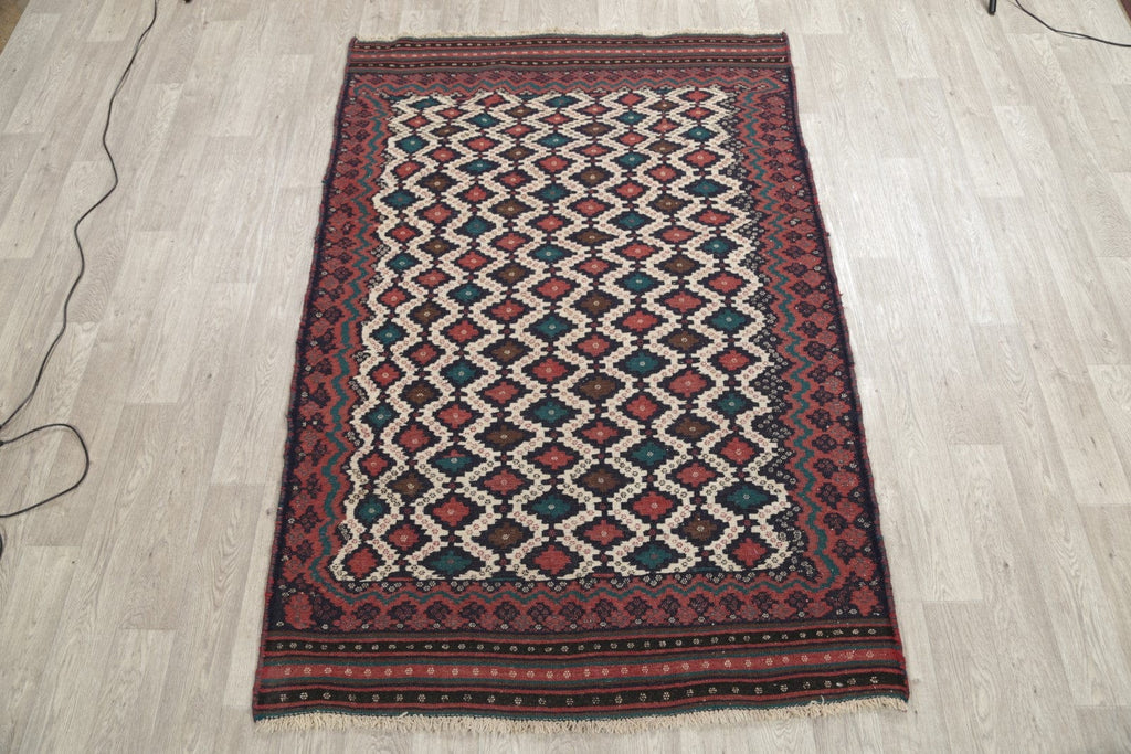 All Over Geometric Tribal Wool Kilim Qashqai Persian Area Rug 5x7