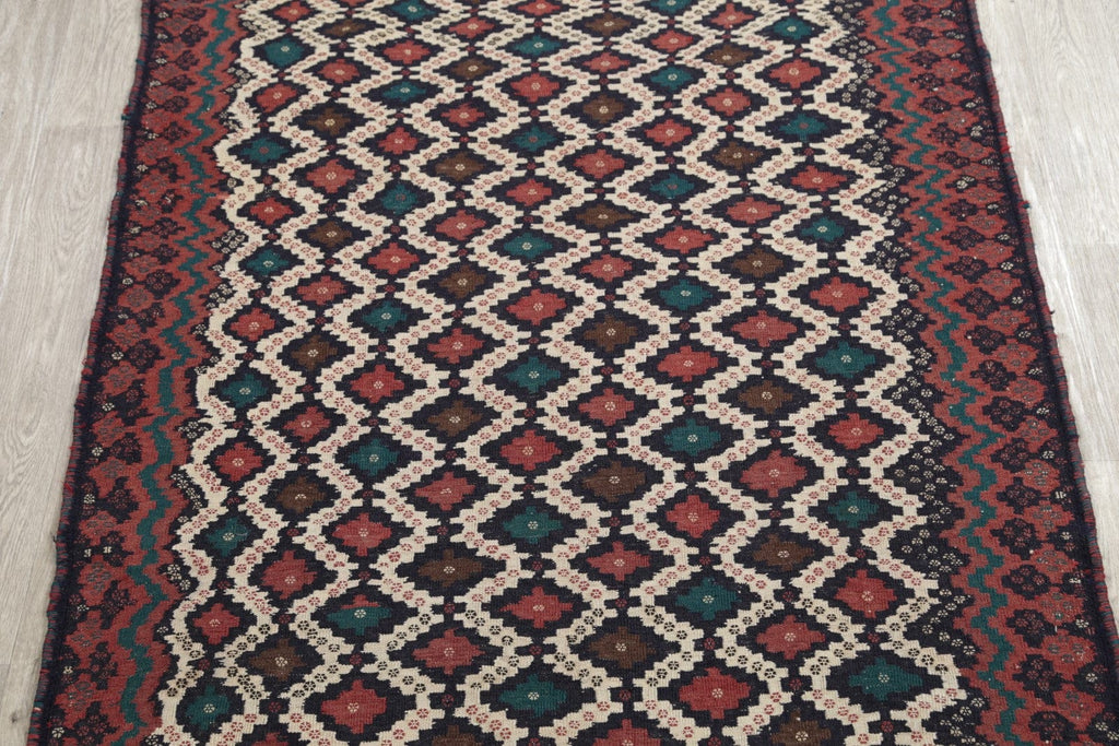 All Over Geometric Tribal Wool Kilim Qashqai Persian Area Rug 5x7