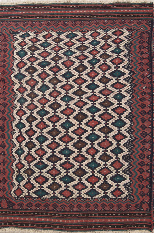 All Over Geometric Tribal Wool Kilim Qashqai Persian Area Rug 5x7