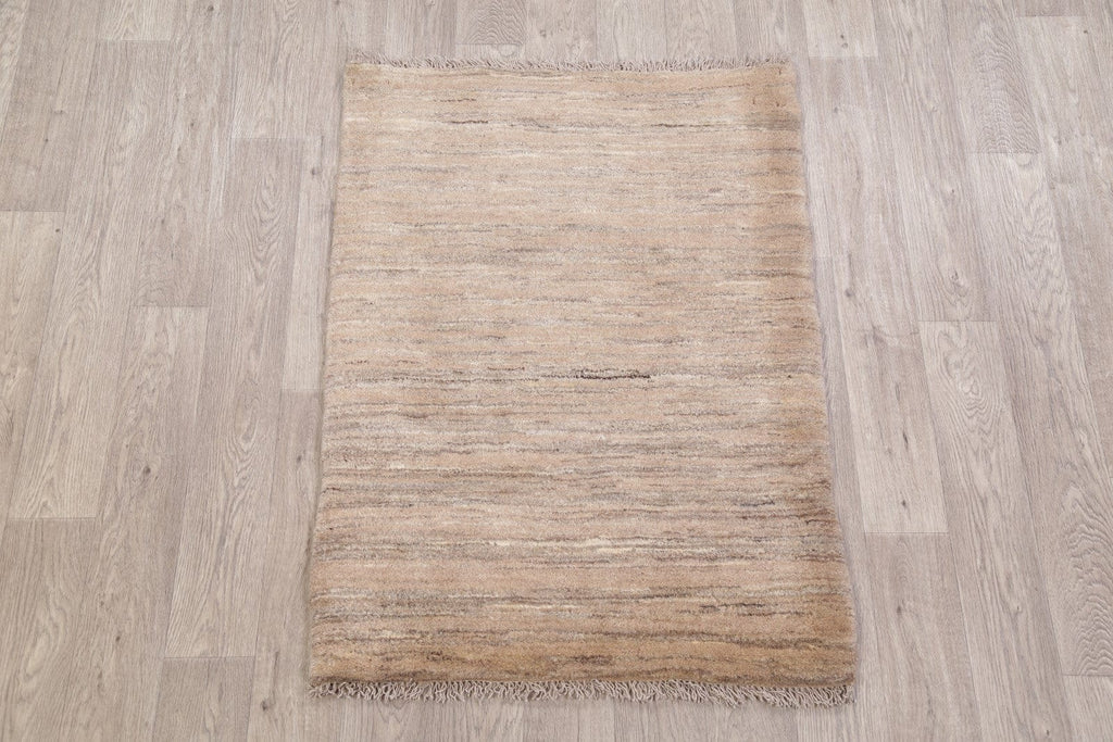 Solid Gabbeh Zollanvari Persian Modern Hand-Knotted 3x4 Wool Beige Rug