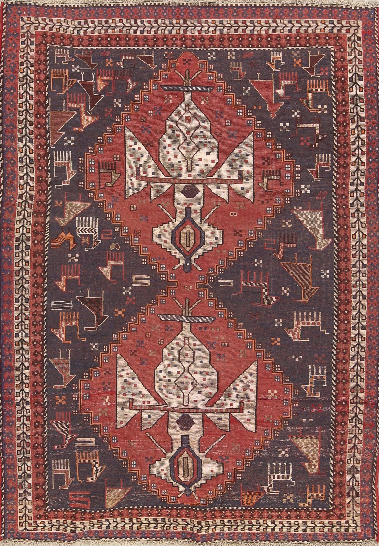 Tribal Sumak Sirjan Persian Area Rug 5x8 Vegetable Dye