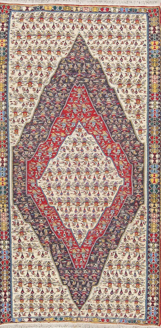 Geometric Tribal Senneh Kilim Persian Area Rug 5x9