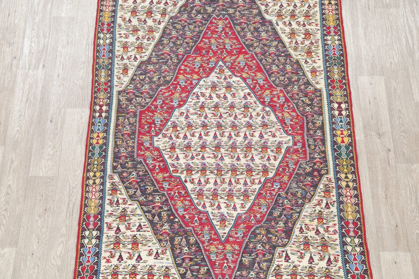 Geometric Tribal Senneh Kilim Persian Area Rug 5x9