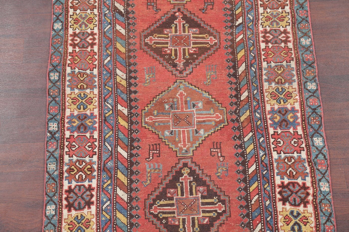 Geometric Kazak Oriental Runner Rug 3x13