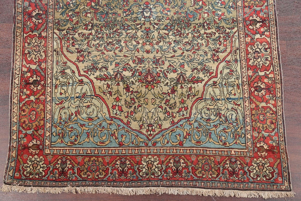 Antique Green Pictorial Kashan Mohtasham Persian Area Rug 4x6