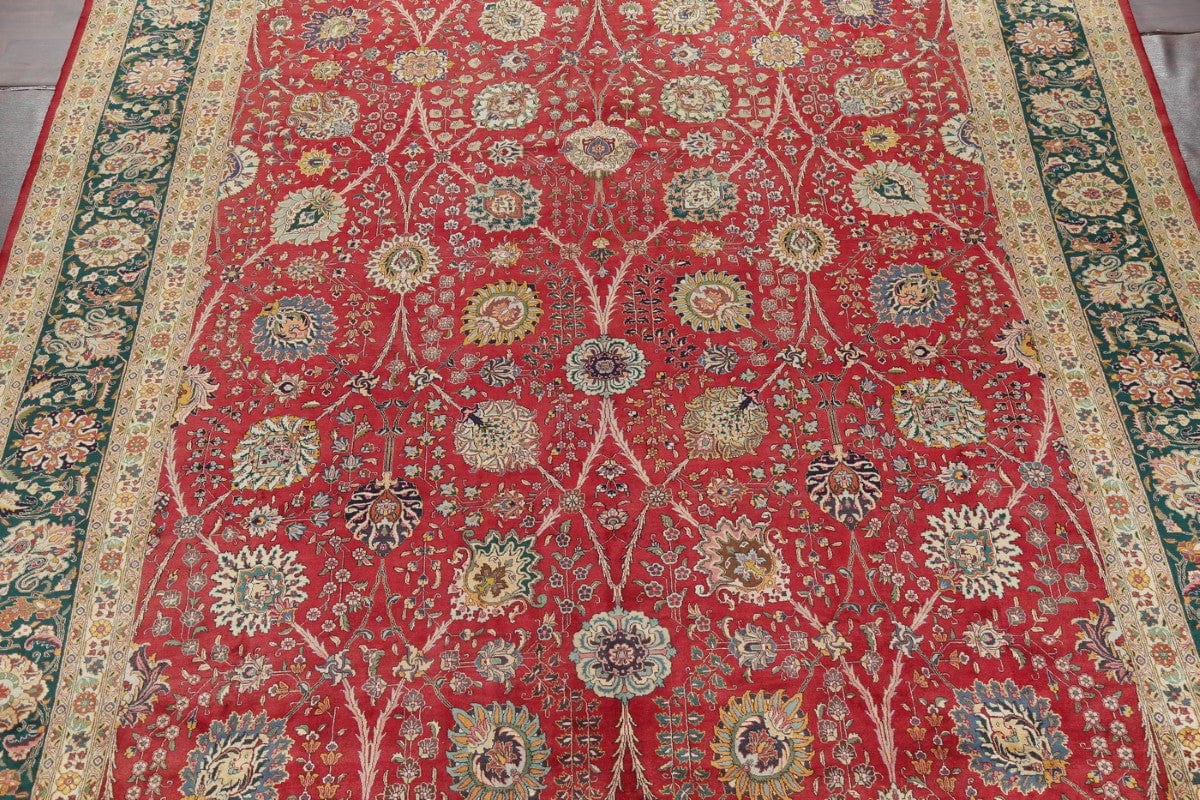 Palace Floral Vegetable Dye Tabriz Persian Hand-Knotted Big 12 x 16 Wool Rug