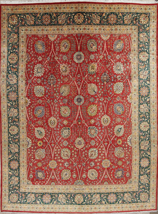 Palace Floral Vegetable Dye Tabriz Persian Hand-Knotted Big 12 x 16 Wool Rug