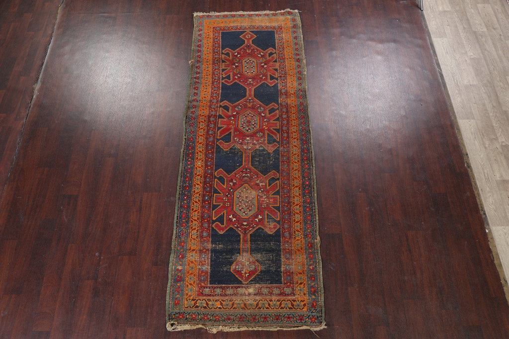 Vegetable Dye pre-1900 Caucasian Kazak Runner Rug 4x10