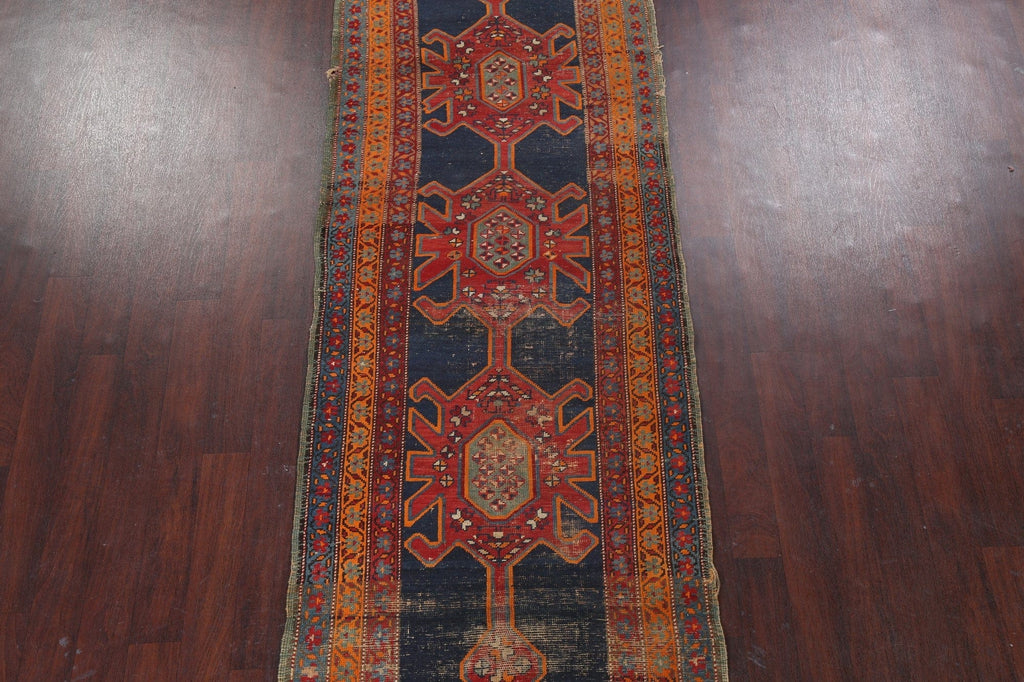 Vegetable Dye pre-1900 Caucasian Kazak Runner Rug 4x10