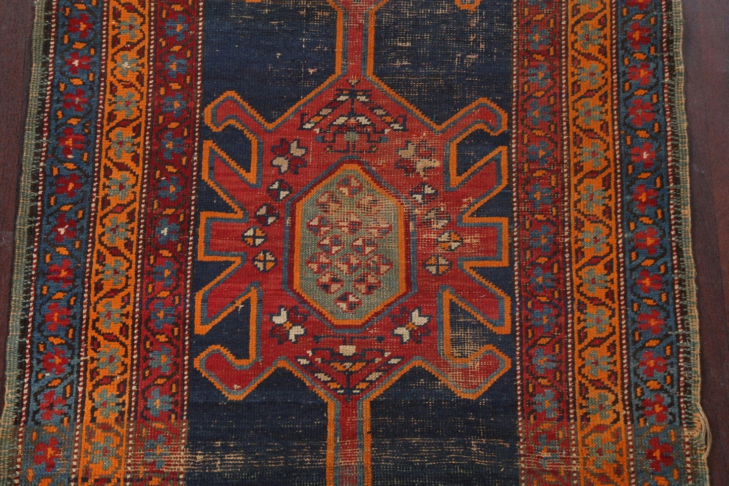 Vegetable Dye pre-1900 Caucasian Kazak Runner Rug 4x10