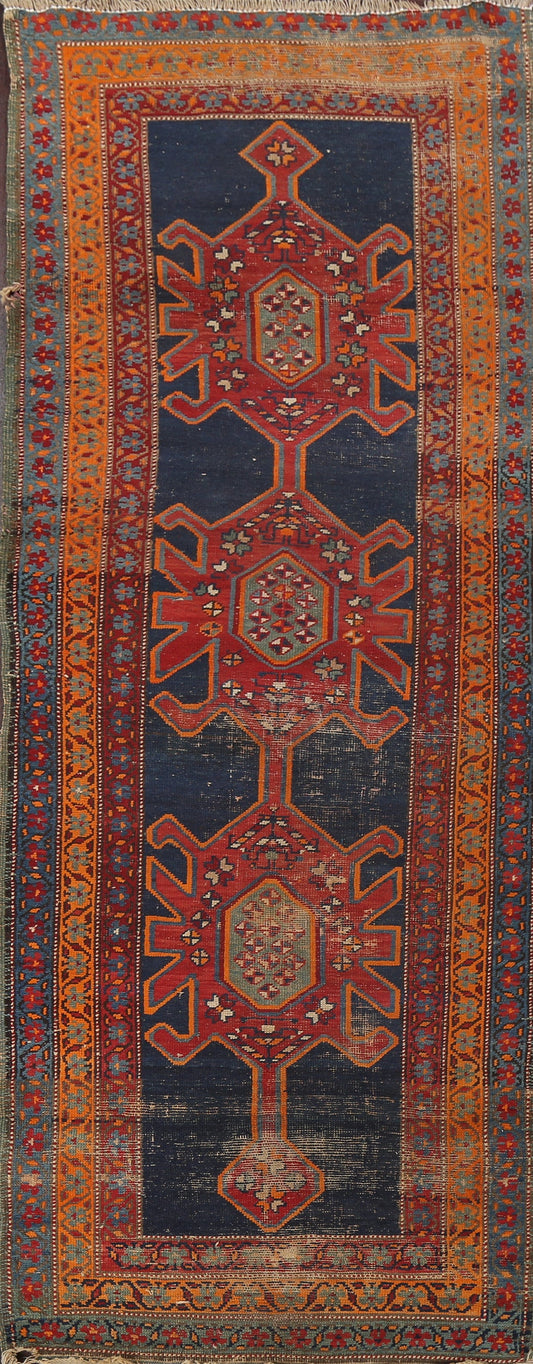 Vegetable Dye pre-1900 Caucasian Kazak Runner Rug 4x10