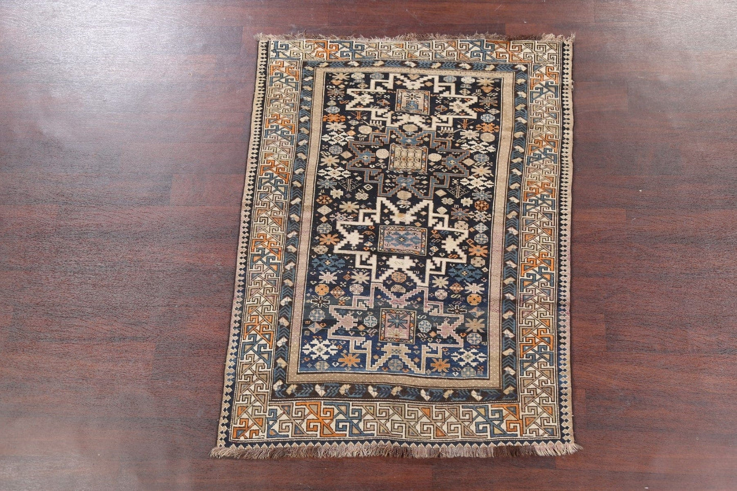 Antique Vegetable Dye Kazak Caucasian Rug 4x5