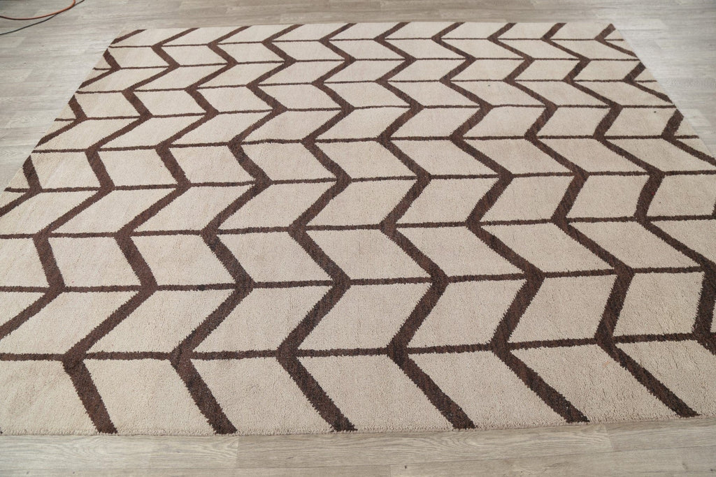 Beige & Brown Moroccan Trellis Oriental Area Rug 8x11