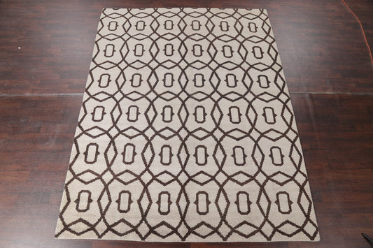Geometric Moroccan Oriental Hand-Knotted Wool Ivory/Brown Area Rug 9x12