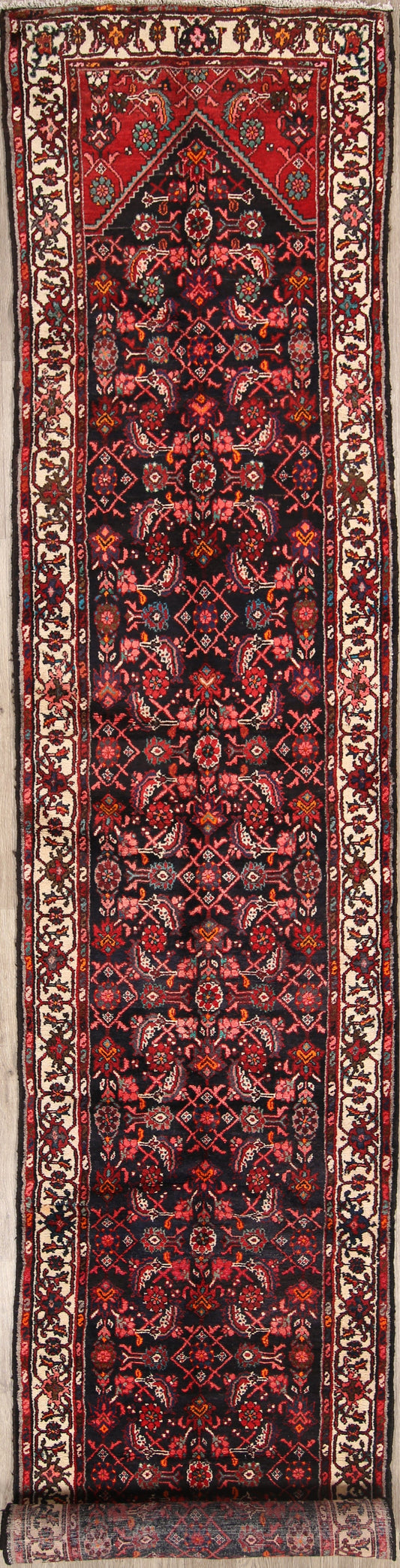 Black Hamedan Persian Runner Rug 3x17