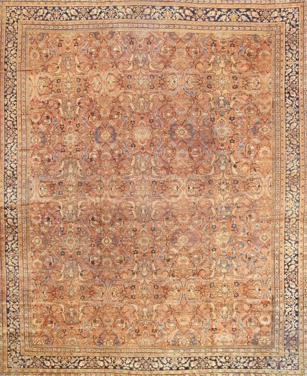 Antique Mahal Collection Salmon Lamb's Wool Area Rug-12'10" X 17' 0"