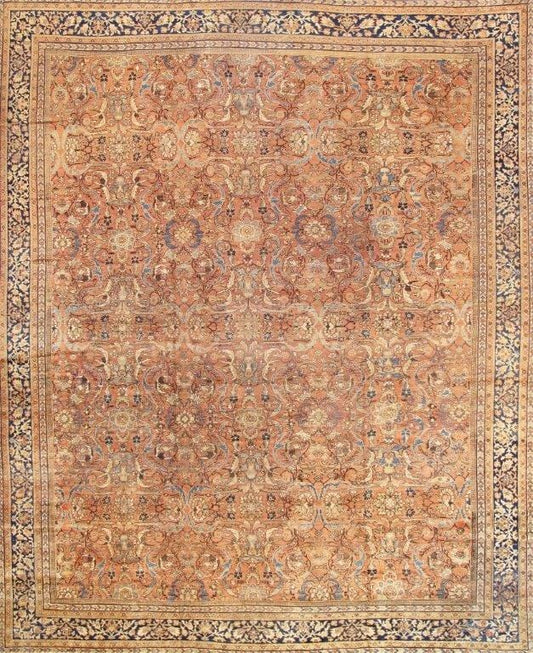 Antique Mahal Collection Salmon Lamb's Wool Area Rug-12'10" X 17' 0"