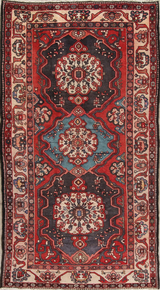 Geometric Red Bakhtiari Persian Hand-Knotted Runner Rug Wool 5x10