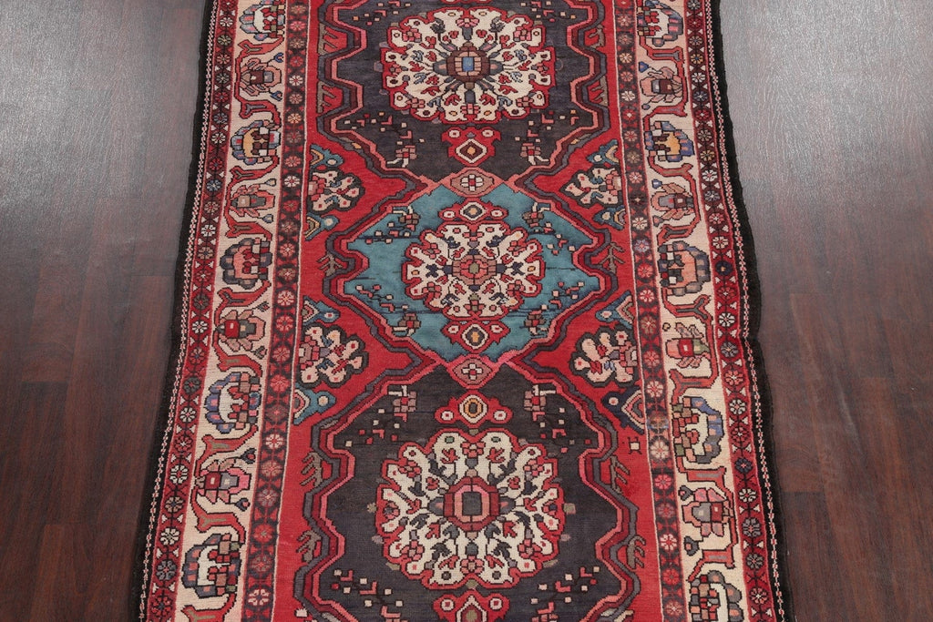 Geometric Red Bakhtiari Persian Hand-Knotted Runner Rug Wool 5x10