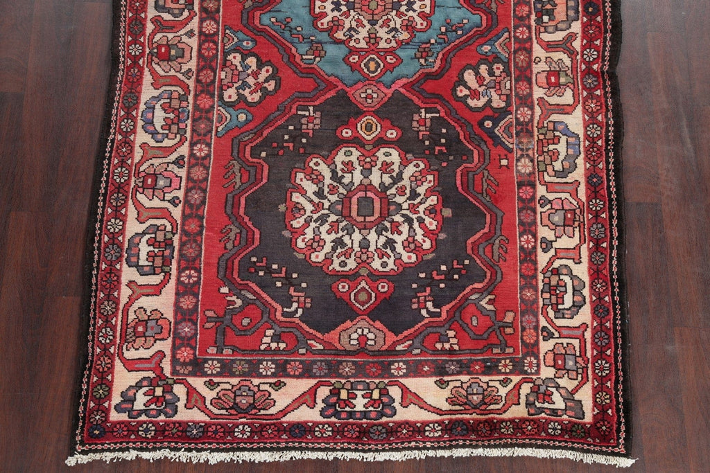 Geometric Red Bakhtiari Persian Hand-Knotted Runner Rug Wool 5x10