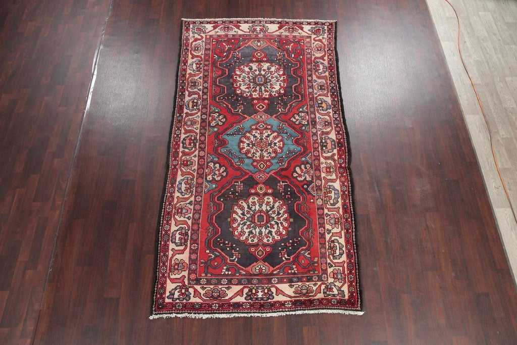 Geometric Red Bakhtiari Persian Hand-Knotted Runner Rug Wool 5x10