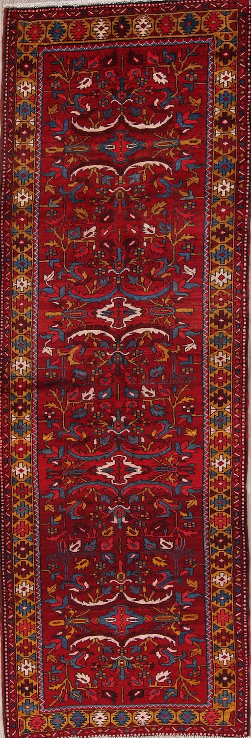All-Over Red Floral Heriz Persian Runner Rug 4x11