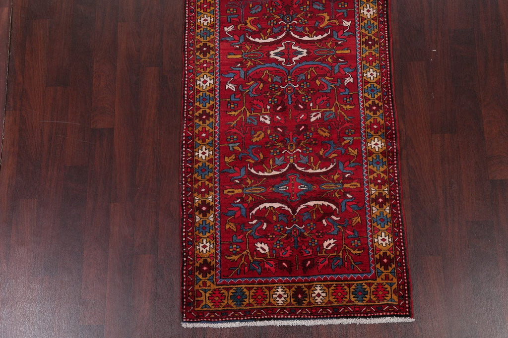 All-Over Red Floral Heriz Persian Runner Rug 4x11