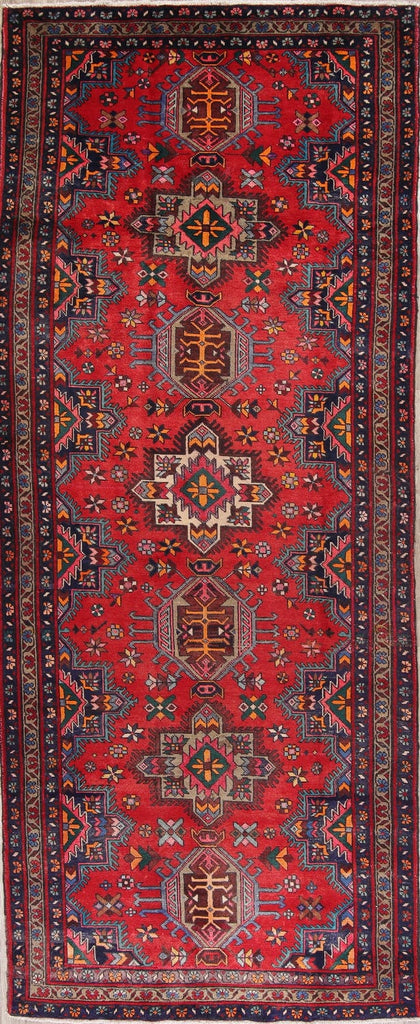 Red Geometric Heriz Persian Runner Rug 5x13