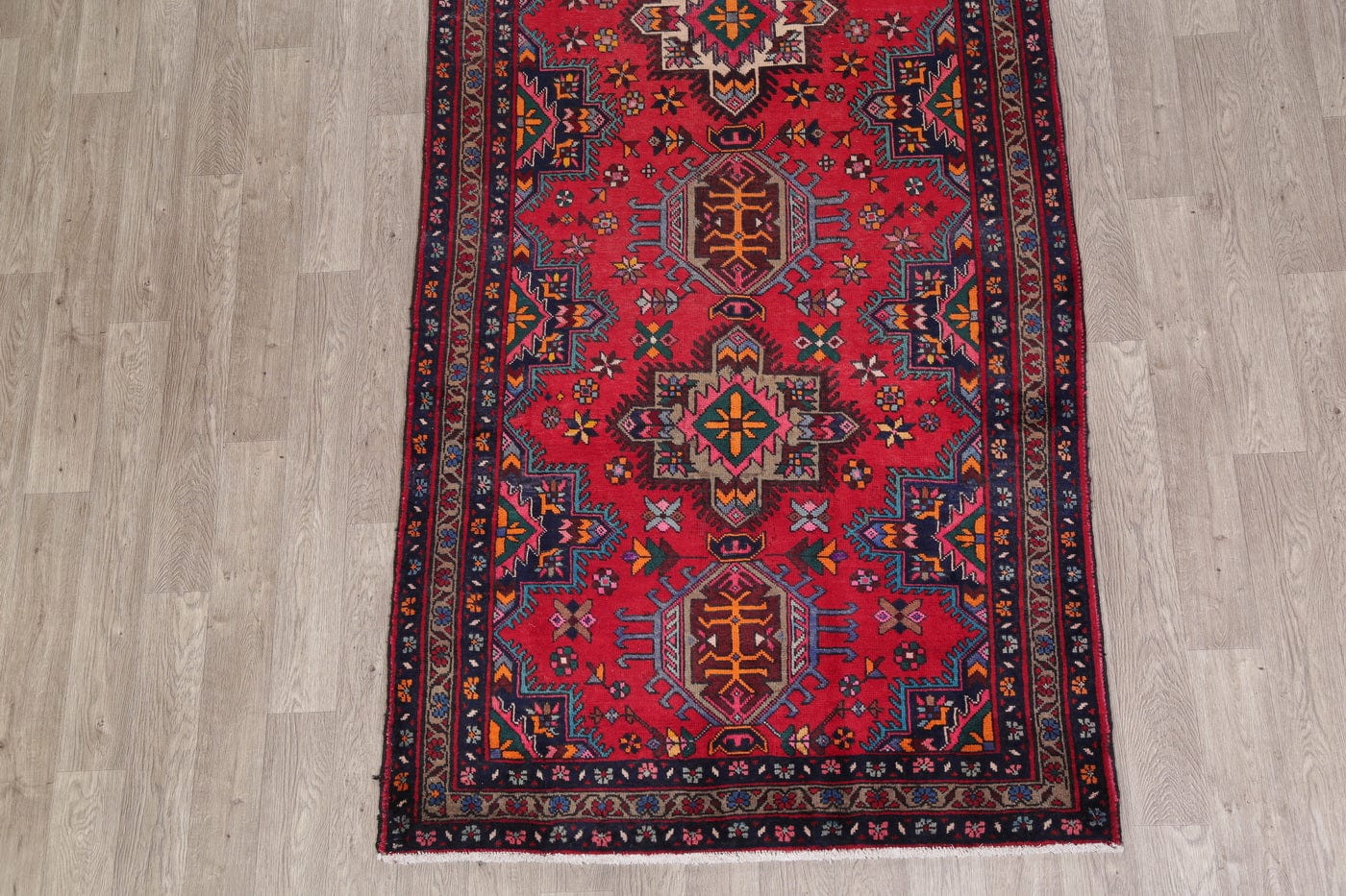 Red Geometric Heriz Persian Runner Rug 5x13