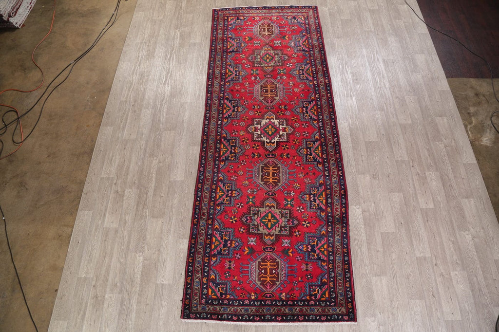 Red Geometric Heriz Persian Runner Rug 5x13