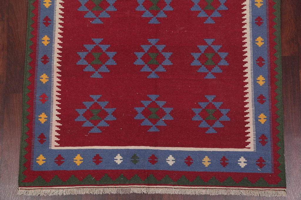 Red Geometric Kilim Shiraz Persian Area Rug 5x7