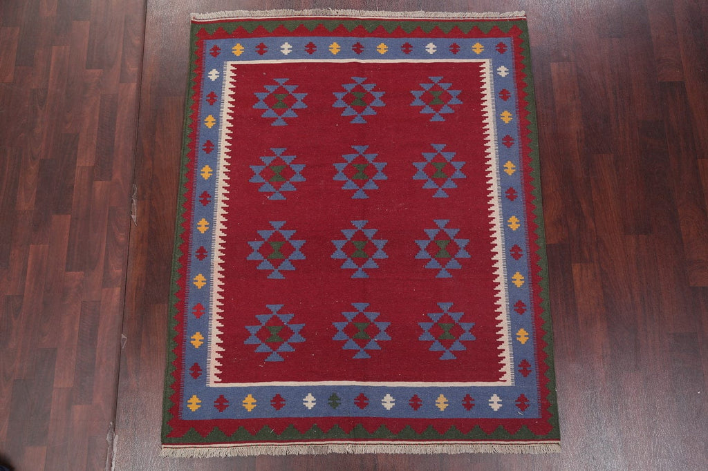 Red Geometric Kilim Shiraz Persian Area Rug 5x7