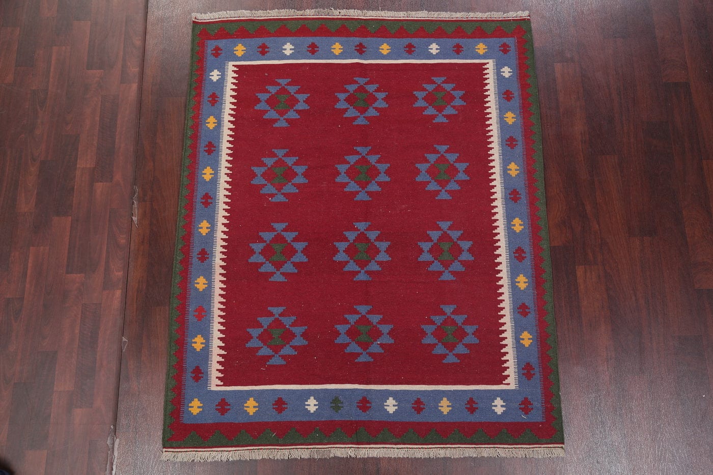 Red Geometric Kilim Shiraz Persian Area Rug 5x7