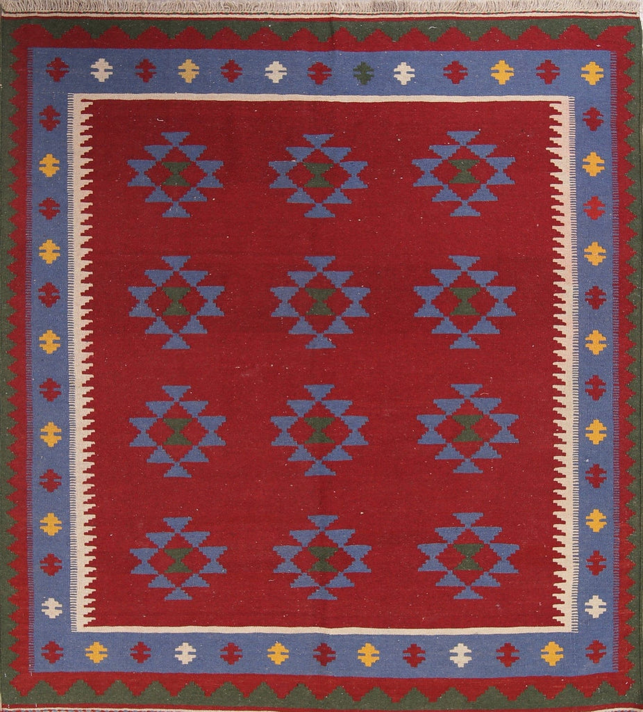 Red Geometric Kilim Shiraz Persian Area Rug 5x7